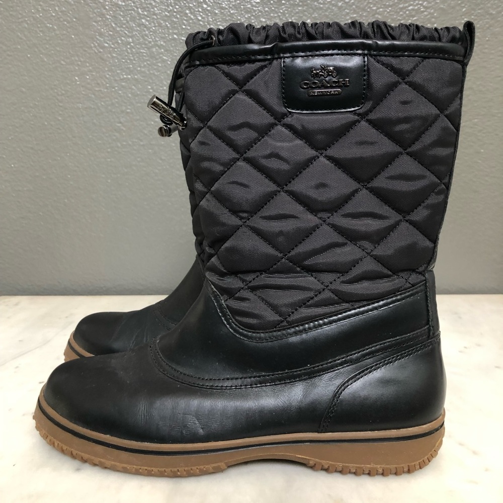 Coach Black Quilted Winter Rain Boots with Tan Sole